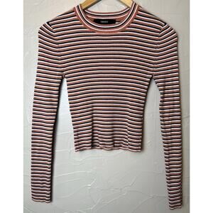 FOREVER 21 Ribbed Stretch Cropped Long Sleeve Striped Tee Shirt Y2K 90s Size M